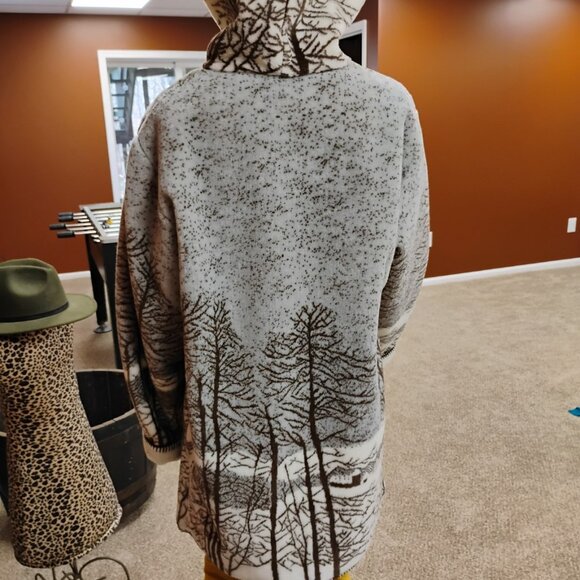 Hooded Winter Forest Print Coat | Fleece Toggle Jacket | Cottagecore Artwear - Picture 3 of 11